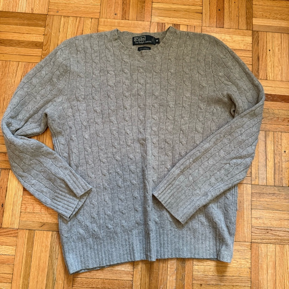 Polo Grey Cashmere Cableknit Sweater